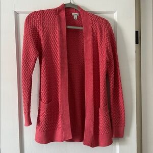 LLBean Women's Cardigan Sweater 100% cotton, pink Cable Knit
